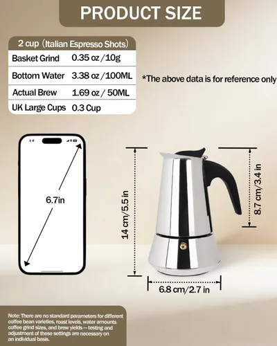 Miniatura 2 de Express Stovetop Coffee Maker 2 Cup 100ml 3.5oz-(Stainless Steel) Italian Espresso Maker Food-Grade Home Kitchen & Camping All Stovetops