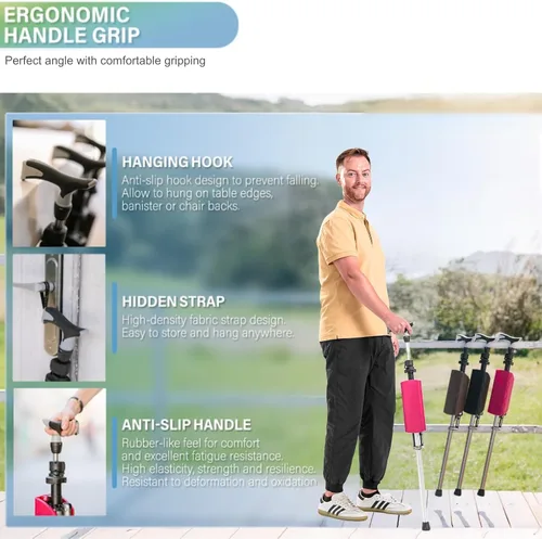 Miniatura 8 de Ta-Da Chair Series 1 Pro, Portable Trekking Hiking Pole, Folding Walking Stick with Seat, Walking Cane with Chair, Foldable Chair, Lightweight Rojo