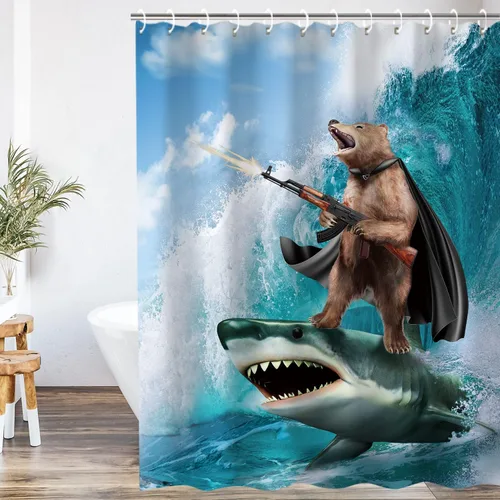 RosieLily Divertido juego de cortina de ducha para niños, diseño de oso y genial, decoración de baño salvaje, 72 x 96 pulgadas Gobear