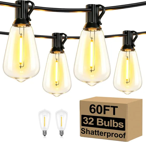Miniatura 18 de Brightever Luces de Cadena para Exteriores de 25 Pies, Luces de Patio ST38 con 13 Bombillas Edison, Luces Colgantes Impermeables Conectables