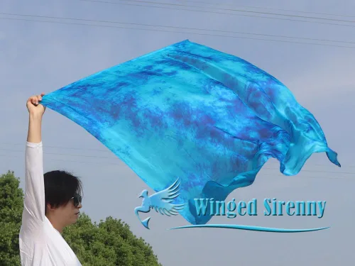 Miniatura 4 de Winged Sirenny Banderas flexibles de alabanza porfética de adoración de danza, serpentina rectangular de 50 pulgadas (luna azul)
