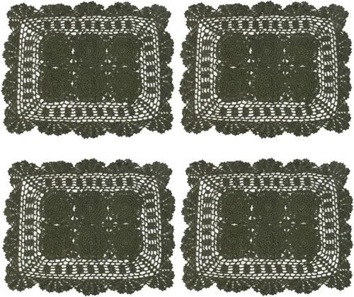 Miniatura 11 de kilofly Juego de 4 manteles individuales hechos a mano de algodón con encaje de ganchillo (juego de 4), color beige