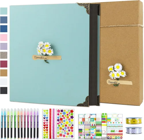 Miniatura 26 de Vienrose Kit de álbum de fotos de bricolaje con bolígrafos, cintas y calcomanías, 60 páginas, tapa dura de 8.5 x 11 pulgadas, 3 anillos, papel negro