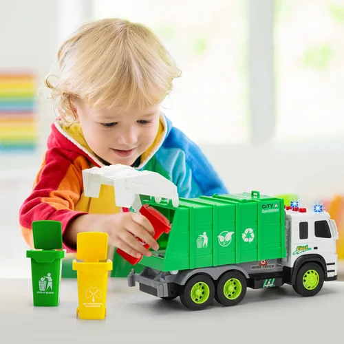Miniatura 3 de MOBIUS Toys Camión de basura – Camión de reciclaje grande a escala 1:12 con luces, sonidos y piezas móviles – Camión de basura duradero sin BPA