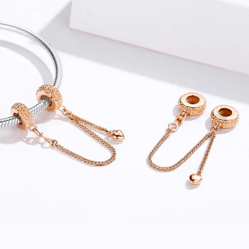 Miniatura 2 de ABAOLA - Dije con cadena de seguridad, con corazón de plata de ley 925, compatible con pulseras y collares Pandora