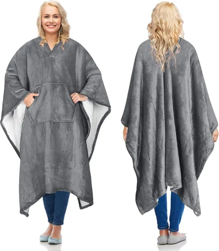 Miniatura 12 de Catalonia Manta Poncho Sherpa Vestible para Adultos Mujeres Hombres, Manta Capa Envolvente con Bolsillo, Cálida, Suave, Acogedora, Cómoda, Regalo