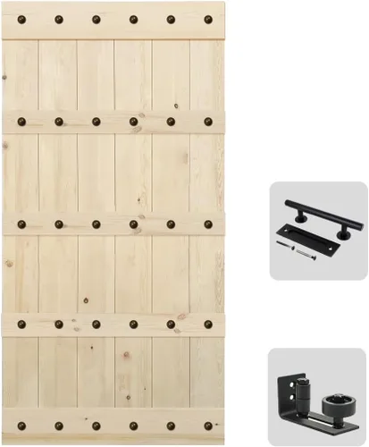 Miniatura 9 de S&Z TOPHAND Puerta de granero de 24 x 84 pulgadas, pino nudoso británico sin terminar/estilo rústico tradicional americano/superficies