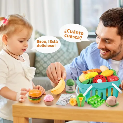 Miniatura 7 de 130 piezas de juego de cocina, ollas y sartenes de juego de simulación para niños pequeños, utensilios de cocina, alimentos diarios, frutas y Azul