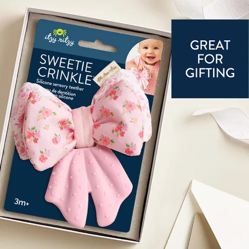 Miniatura 5 de Itzy Ritzy Juguete Mordedor Crinkle – El juguete de dentición con lazo incluye silicona, terciopelo y material crinkle; cuenta con múltiples