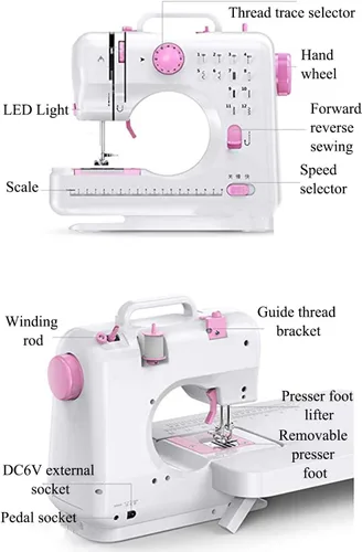 Miniatura 2 de CGOLDENWALL Máquina de coser eléctrica para el hogar, mini máquina reparadora de doble velocidad con 12 métodos de costura diferentes, luz LED