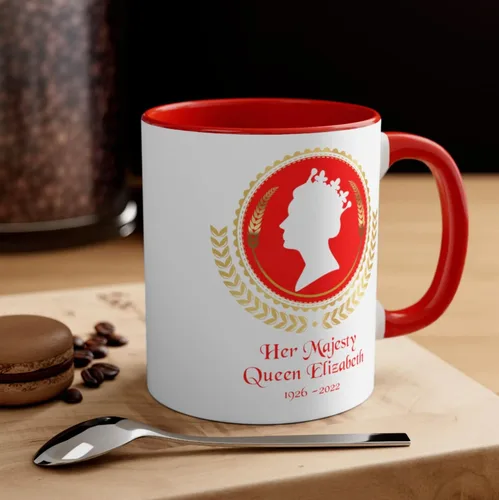 Miniatura 3 de Taza de la reina Isabel, Reina Isabel II, taza con corona de laurel de camafeo rojo, taza de conmemoración, taza de conmemoración, taza