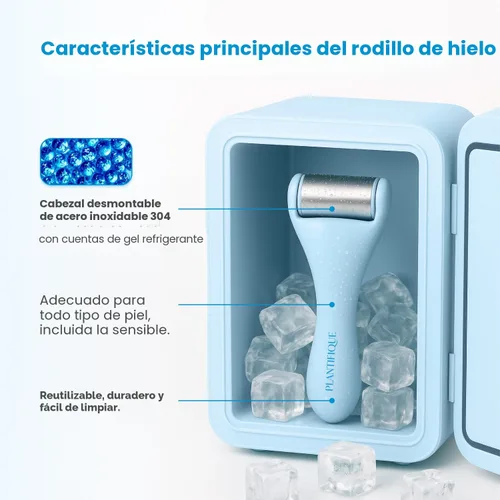 Miniatura 3 de PLANTIFIQUE Juego de Rodillo Facial de Hielo y Gua Sha de Acero Inoxidable - Herramientas de Masaje para Cuidado de la Piel con Crioterapia - Juego