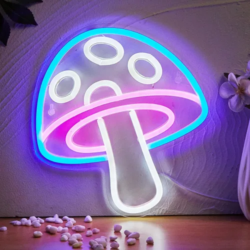 Señal de neón LED de hongo linda, letreros de neón alimentados por USB, luz nocturna, arte de pared 3D y lámpara de decoración para sala de juegos,