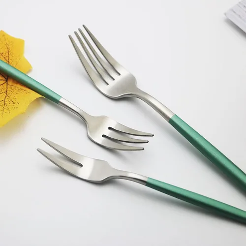 Miniatura 4 de JASHII Matte Modern - Juego de cubiertos de acero inoxidable 304 con mango redondo verde, juego completo de lujo que incluye cuchillo