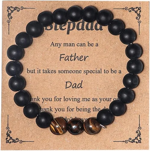 Pulsera de cuentas de obsidiana para hombre, regalo para papá, padrastro, tío, padrastro, hermano, hombre, regalo inspirador para el día del padre,