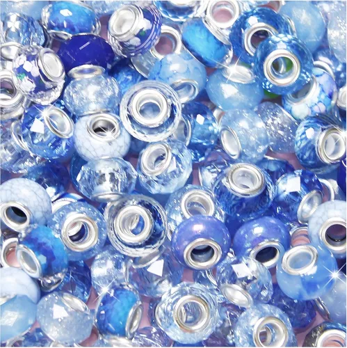 Miniatura 24 de ZYEHXED 60 Piezas Cuentas Negras de Agujero Grande, Cuentas Grandes de Artesanía Europea, Cuenta de Lampwork Murano de Agujero Grande, Cuenta