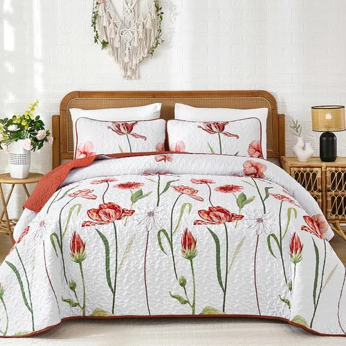 Miniatura 11 de WONGS BEDDING - Juego de edredón floral tamaño Queen, edredón botánico verde y amarillo con 2 fundas de almohada, juego de ropa de cama ligera