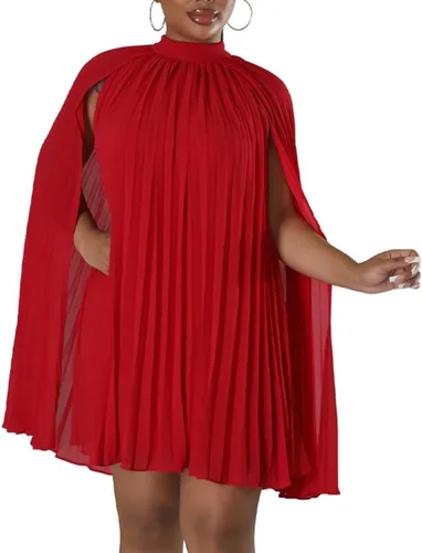 Miniatura 5 de Aro Lora Vestido corto de gasa para mujer, estilo casual, elegante, cuello alto, plisado, holgado, acampanado
