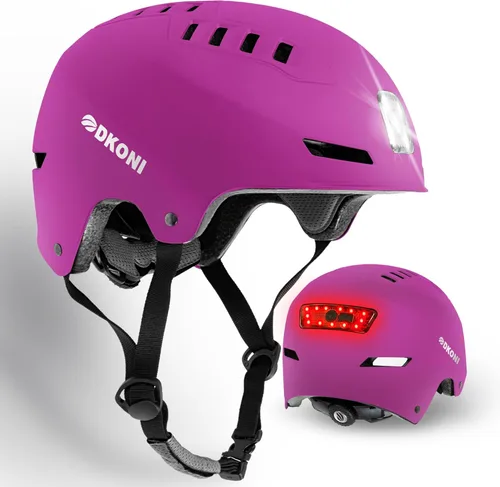 DKONI Casco de bicicleta con luces LED, casco de bicicleta para viajeros, casco de ciclismo recargable por USB, casco de luz LED frontal y trasera,