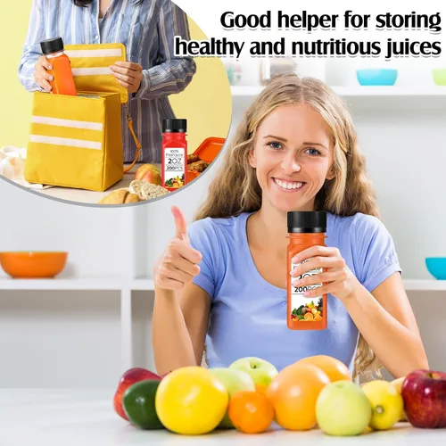 Miniatura 6 de Sliner 200 botellas pequeñas de plástico para jugo de 2 onzas, botella de jugo de jengibre con tapas, recipiente para bebidas transparentes