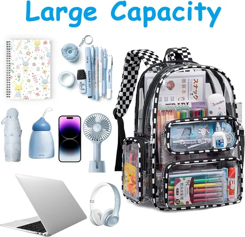 Miniatura 46 de CAMTOP Mochila transparente resistente y transparente para estudiantes, escuela, trabajo, festival, viajes, deportes, Beige, Mediana, Camtop Mochila