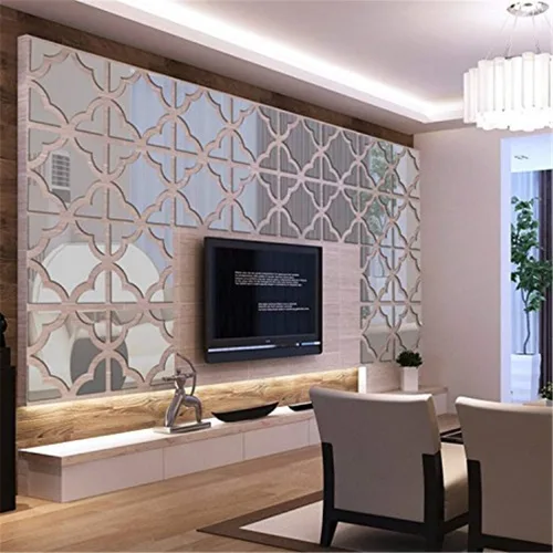Miniatura 4 de Adhesivos de pared de espejo 3D, 4 piezas de calcomanías de pared de arte de cristal acrílico, autoadhesivas, espejo extraíble, azulejos de pared