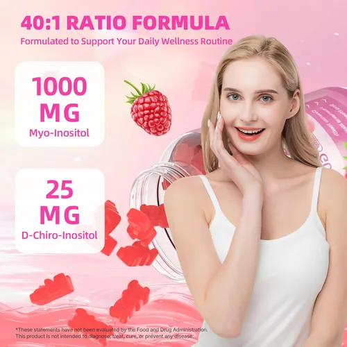 Miniatura 5 de Gomitas de mio-inositol y D-Chiro inositol, suplemento ideal de proporción 40:1 para mujeres con vitamina D3 y B12 para apoyar el equilibrio