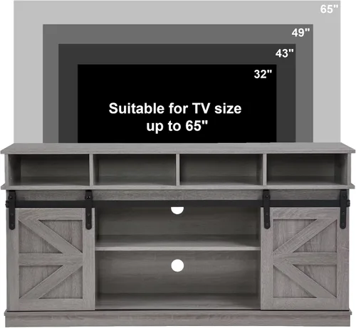 Miniatura 6 de Soporte de TV con puerta corrediza de granero, centro de entretenimiento de madera moderna y rústica, armario de almacenamiento, mesa de estar