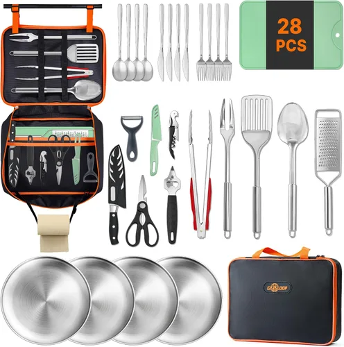 Miniatura 10 de Gaialoop Juego Portátil de Utensilios de Cocina para Acampar, Equipo de Cocina de Campamento y de Fogata, Esenciales para RV, Accesorios Imperdibles