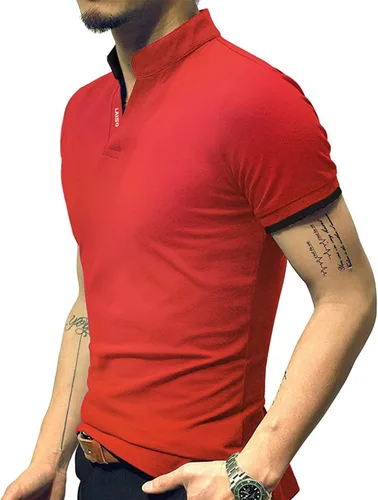 Miniatura 5 de LOGEEYAR Camisa polo de moda para hombre, de manga larga, ajustada, Henley, ropa de algodón piqué