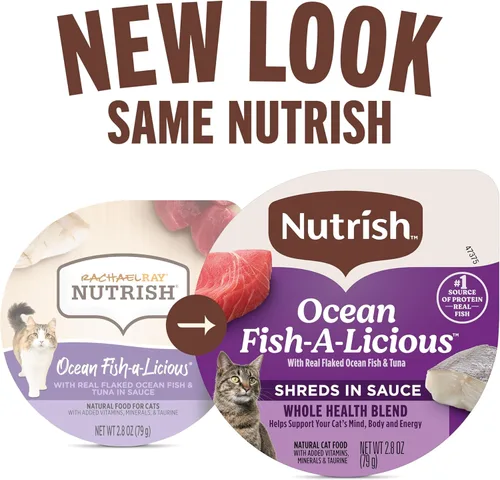 Miniatura 2 de Nutrish Ocean Fish-A-Licious - Alimento húmedo sin granos para gatos, mezcla de salud completa con pescado marino en copos reales y atún en salsa