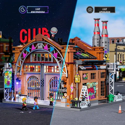 Miniatura 2 de FUNWHOLE Factory House of Music Lighting - Juego de ladrillos de construcción – Street Fusion Music Club City Town Kit de colección modular