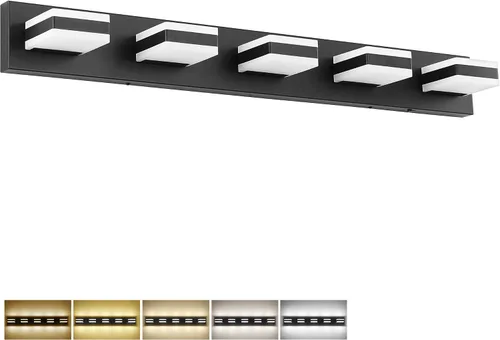 Miniatura 41 de SOLFART Luces de tocador de baño negras regulables LED modernas sobre el espejo, iluminación de baño negra para la pared del baño S8568 (5 luces)