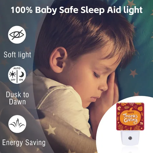 Miniatura 5 de Luz nocturna de Feliz Acción de Gracias para niños, otoño otoño naranja calabaza hoja de arce luz nocturna enchufable con sensor de atardecer a