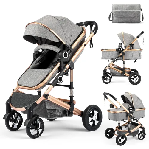 Miniatura 12 de Kinder King Cochecito de bebé convertible 2 en 1, cochecito de bebé plegable de alto paisaje, cochecito reversible para recién nacido, bolsa de Gris