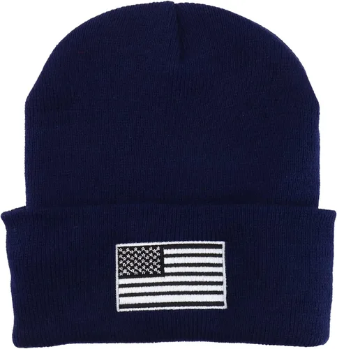 Miniatura 4 de Hecho en Estados Unidos Gris Bandera Americana Bordado Knit Cuff Long Beanie