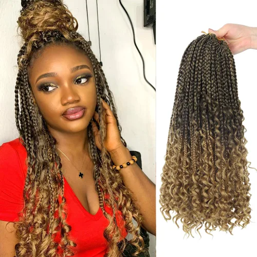 Goddess Box Braids - Cabello de Ganchillo con Puntas Rizadas de 16 Pulgadas, Trenzas de Caja Bohemias de Ganchillo, 8 Paquetes, Trenzas de Ganchillo