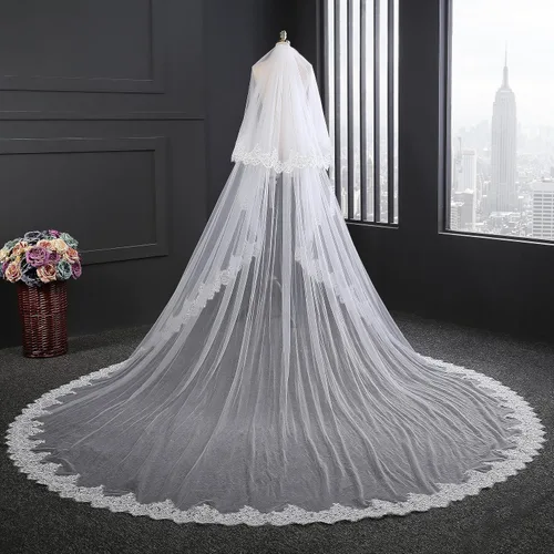 Miniatura 2 de EllieHouse Velo de novia de encaje catedral de 2 niveles para mujer con peine L01 2 T1st tier 35 M138inch2nd tier 80cm31 inch