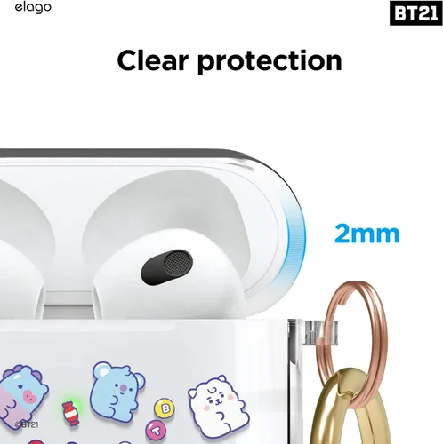 Miniatura 4 de elago BT21 - Funda compatible con Apple AirPods de 3ª generación, funda transparente con llavero, reduce el amarilleo, carga inalámbrica