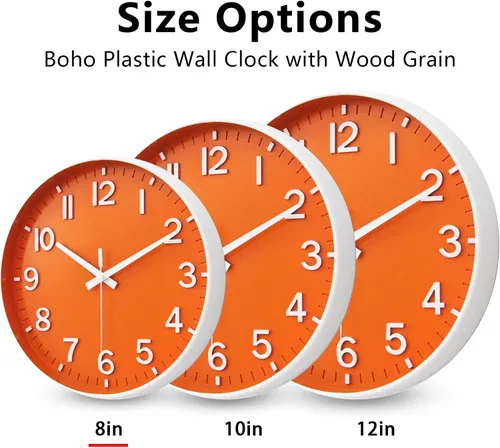 Miniatura 5 de HZDHCLH Reloj de pared con pilas, reloj de pared naranja, reloj de pared de 8 pulgadas, silencioso, sin tictac, números 3D modernos para cocina