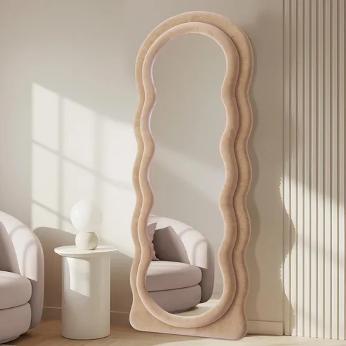 Miniatura 12 de Anpark Espejo de longitud completa de 63 x 24 pulgadas, espejo arqueado ondulado de cuerpo completo para montar en la pared con soporte, marco