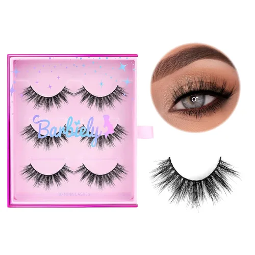 Miniatura 6 de Pestañas de visón de 0.630 in, 3 pares de pestañas cortas de visón real, aspecto natural, pestañas postizas 100% hechas a mano, aspecto de ojos