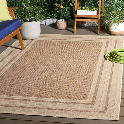 SAFAVIEH Alfombra lavable al aire libre Courtyard Collection – 4' x 5'7", beige oscuro y beige, no desprende pelusa y fácil de limpiar, ideal para