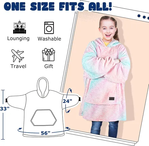 Miniatura 7 de Catalonia - Sudadera con capucha de gran tamaño tipo manta para niños, suéter de forro polar portátil con bolsillo frontal grande, regalo para niños