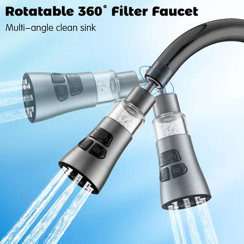 Miniatura 5 de Filtro de Agua para Grifo de Fregadero - Juego de Filtro de Grifo Giratorio de 360° con 9 Accesorios, Extensor Rociador Purificador de 3 Modos
