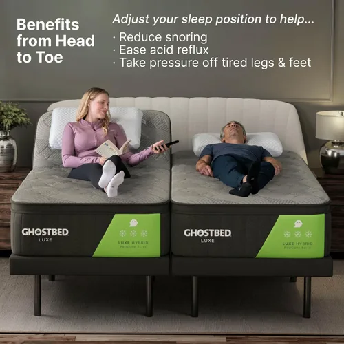 Miniatura 2 de GhostBed Base de cama ajustable y base de alimentación con control remoto inalámbrico, ajustes de gravedad cero y masaje, puertos USB, tamaño King