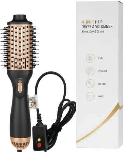 Secador de pelo, secador de pelo en un solo paso, secador de pelo 4 en 1 mejorado y voluminizador con iones negativos antiencrespamiento de cerámica