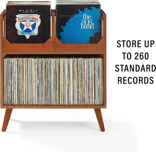 Miniatura 4 de Crosley Furniture Asheville - Soporte para discos moderno de mediados de siglo, almacenamiento de vinilo, con capacidad para hasta 260 discos, nogal