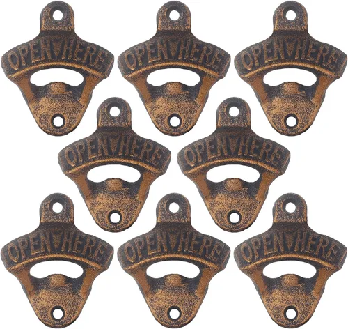 Miniatura 8 de Abrebotellas de hierro fundido de estilo antiguo, montado en la pared, abridor de tapas de cerveza en relieve, abridor superior de botellas