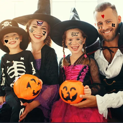 Miniatura 6 de 23 hojas de tatuajes de bromista de Halloween para hombres, mujeres y adultos, tatuajes temporales falsos de cara de Halloween, serpiente